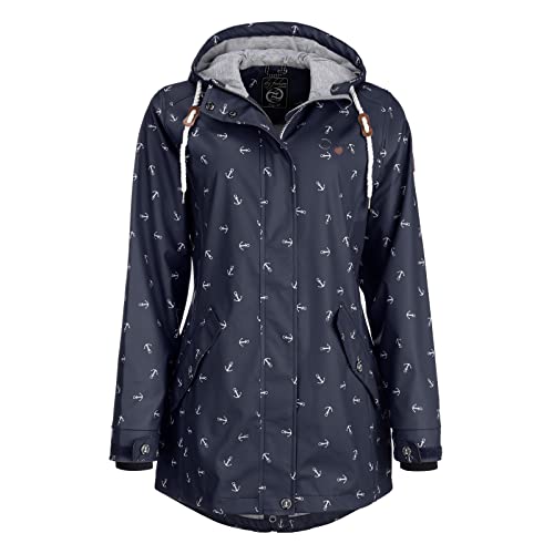 Dry Fashion Damen Regenmantel Cuxhaven mit Anker-Print - Regenjacke Jacke für Frauen mit verstellbarer Kapuze Winddicht Wasserdicht in Navy Größe 36 von Dry Fashion