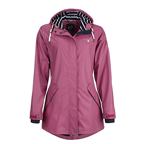 Dry Fashion Damen Regenmantel Kiel - Frauen Regenjacke Damen Jacke mit verstellbarer Kapuze Lang Winddicht Wasserdicht in Beere Größe 36 von Dry Fashion