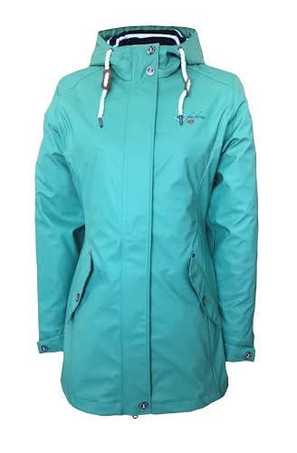 Dry Fashion Damen Regenmantel Kiel - Frauen Regenjacke Damen Jacke mit verstellbarer Kapuze Lang Winddicht Wasserdicht in Lindgrün Größe 44 von Dry Fashion