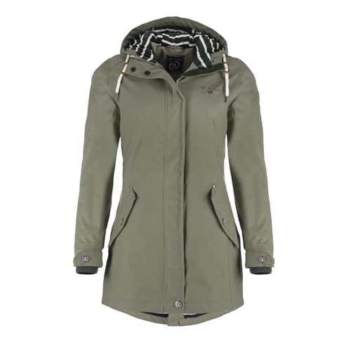 Dry Fashion Damen Regenmantel Kiel - Frauen Regenjacke Damen Jacke mit verstellbarer Kapuze Lang Winddicht Wasserdicht in Oliv Größe 36 von Dry Fashion