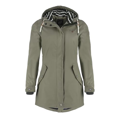 Dry Fashion Damen Regenmantel Kiel - Frauen Regenjacke Damen Jacke mit verstellbarer Kapuze Lang Winddicht Wasserdicht in Oliv Größe 38 von Dry Fashion