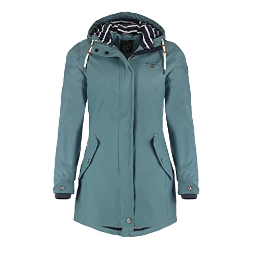 Dry Fashion Damen Regenmantel Kiel - Frauen Regenjacke Damen Jacke mit verstellbarer Kapuze Lang Winddicht Wasserdicht in Petrol Größe 36 von Dry Fashion