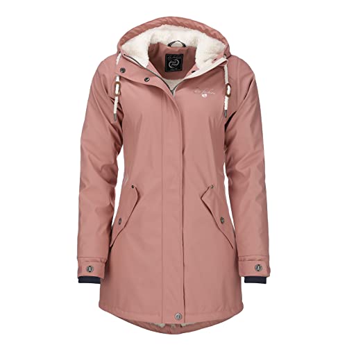 Dry Fashion Damen Regenmantel Malmö - Frauen Regenjacke Jacke mit Kapuze Lang Winddicht Wasserdicht Gefüttert mit Teddyfleece in Rosa Größe 36 von Dry Fashion