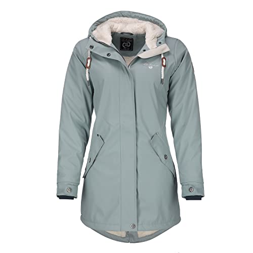 Dry Fashion Damen Regenmantel Malmö - Frauen Regenjacke Jacke mit Kapuze Lang Winddicht Wasserdicht Gefüttert mit Teddyfleece in Pastellblau Größe 36 von Dry Fashion