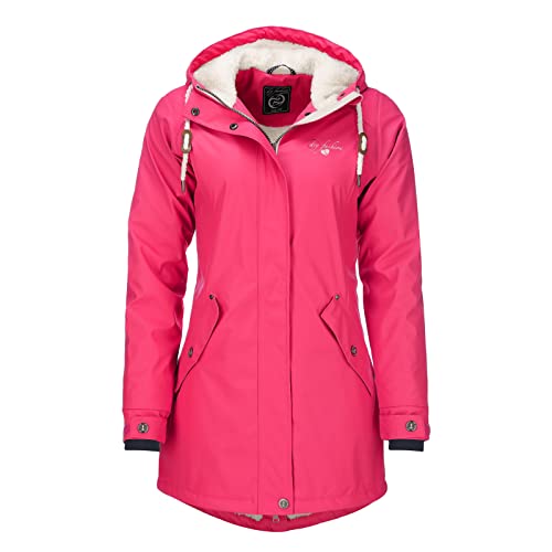 Dry Fashion Damen Regenmantel Malmö - Frauen Regenjacke Jacke mit Kapuze Lang Winddicht Wasserdicht Gefüttert mit Teddyfleece in Pink Größe 36 von Dry Fashion