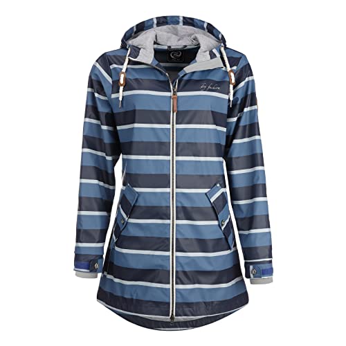 Dry Fashion Damen Regenmantel Wittdün Gestreift - Regenjacke mit Streifen für Frauen mit verstellbarer Kapuze Winddicht Wasserdicht in Navy Größe 38 von Dry Fashion