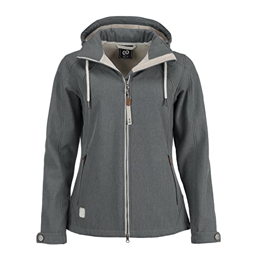 Dry Fashion Damen Softshell Jacke Damp Meliert - Frauen Jacke Outdoorjacke Atmungsaktiv Kapuze Wind- und Wasserabweisend in Anthrazit Größe 36 von Dry Fashion