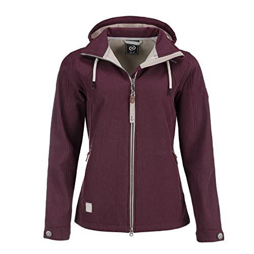 Dry Fashion Damen Softshell Jacke Damp Meliert - Frauen Jacke Outdoorjacke Atmungsaktiv Kapuze Wind- und Wasserabweisend in Beere Größe 38 von Dry Fashion