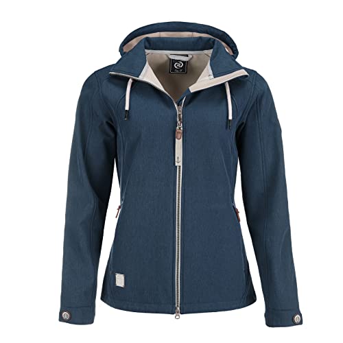 Dry Fashion Damen Softshell Jacke Damp Meliert - Frauen Jacke Outdoorjacke Atmungsaktiv Kapuze Wind- und Wasserabweisend in Navy Größe 46 von Dry Fashion