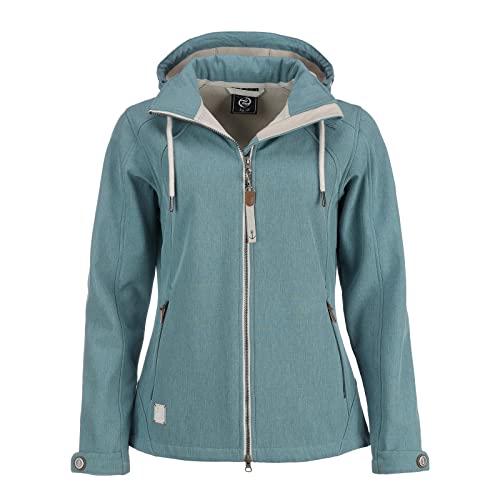 Dry Fashion Damen Softshell Jacke Damp Meliert - Frauen Jacke Outdoorjacke Atmungsaktiv Kapuze Wind- und Wasserabweisend in Petrol Größe 36 von Dry Fashion