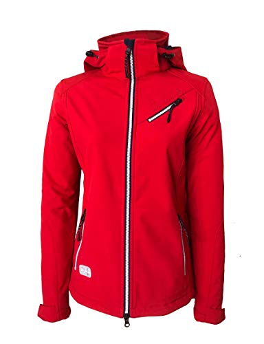 Dry Fashion Damen Softshell Jacke Laboe - Frauen Jacke Outdoorjacke Atmungsaktiv Kapuze Wind- und Wasserabweisend in Rot Größe 38 von Dry Fashion