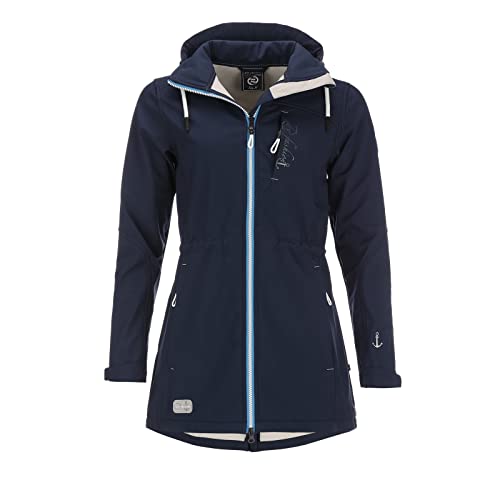 Dry Fashion Damen Softshell Mantel Binz - Softshell-Jacke Outdoorjacke Frauen Kapuze Atmungsaktiv Wind- und Wasserabweisend in Navy Größe 36 von Dry Fashion