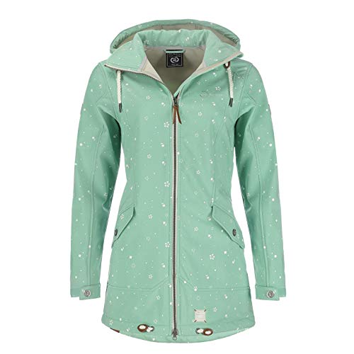 Dry Fashion Damen Softshell-Mantel Keitum - Outdoorjacke Funktionsjacke mit verstellbarer und abnehmbarer Kapuze Windabweisend Wasserabweisend in Lindgrün Größe 38 von Dry Fashion