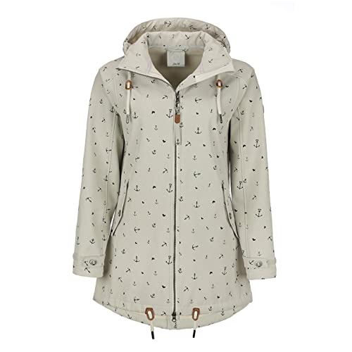 Dry Fashion Damen Softshell-Mantel Plön mit Allover-Print Anker - Softshelljacke Outdoorjacke mit Fleece-Innenfutter in Cremeweiß-Melange Größe 40 von Dry Fashion