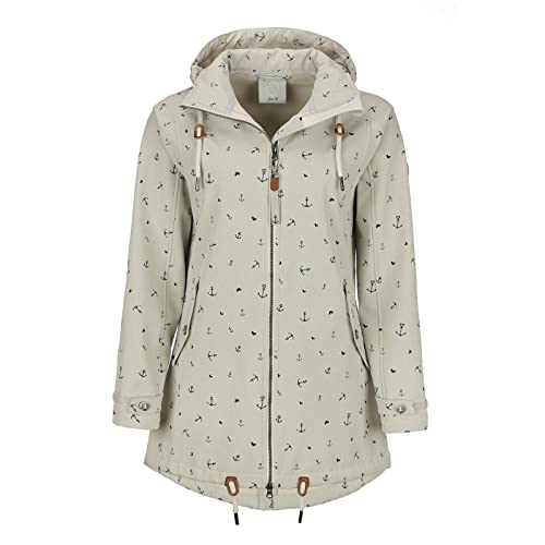 Dry Fashion Damen Softshell-Mantel Plön mit Allover-Print Anker - Softshelljacke Outdoorjacke mit Fleece-Innenfutter in Cremeweiß-Melange Größe 48 von Dry Fashion