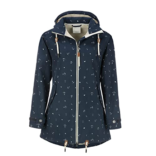 Dry Fashion Damen Softshell-Mantel Plön mit Allover-Print Anker - Softshelljacke Outdoorjacke mit Fleece-Innenfutter in Navy-Melange Größe 40 von Dry Fashion