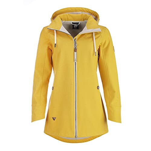 Dry Fashion Damen Softshell Mantel Sellin Meliert - Softshell-Jacke Outdoorjacke Atmungsaktiv Kapuze Wind- und Wasserabweisend in Gelb Größe 46 von Dry Fashion