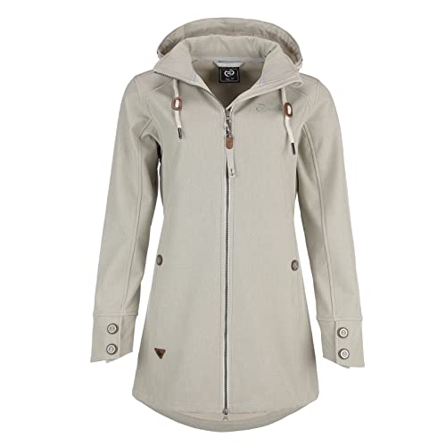 Dry Fashion Damen Softshell Mantel Sellin Meliert - Softshell-Jacke Outdoorjacke Atmungsaktiv Kapuze Wind- und Wasserabweisend in Hellgrau Größe 42 von Dry Fashion