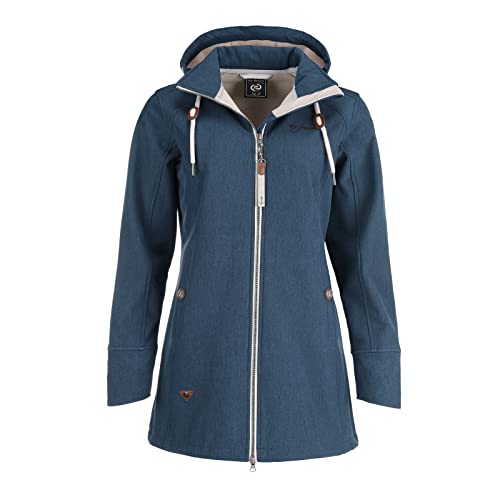 Dry Fashion Damen Softshell Mantel Sellin Meliert - Softshell-Jacke Outdoorjacke Atmungsaktiv Kapuze Wind- und Wasserabweisend in Navy Größe 36 von Dry Fashion