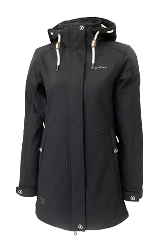 Dry Fashion Damen Softshell-Mantel Wien mit wattiertem Fleece-Innenfutter - Softshelljacke mit abnehmbarer Kapuze in Anthrazit Größe 48 von Dry Fashion