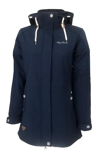 Dry Fashion Damen Softshell-Mantel Wien mit wattiertem Fleece-Innenfutter - Softshelljacke mit abnehmbarer Kapuze in Navy Größe 36 von Dry Fashion