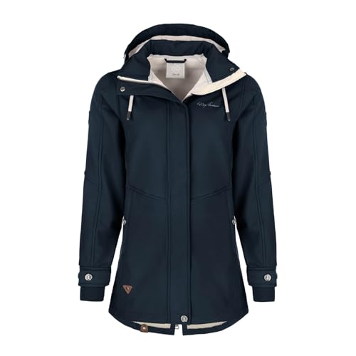 Dry Fashion Damen Softshell-Mantel Wien mit wattiertem Fleece-Innenfutter - Softshelljacke mit abnehmbarer Kapuze in Navy Größe 40 von Dry Fashion