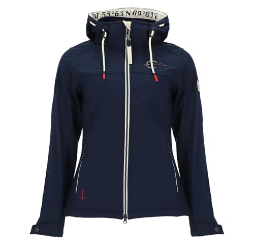 Dry Fashion Damen Softshelljacke Zingst mit Fleece-Innenfutter - Taillierte Jacke mit abnehmbarer Kapuze in Navy Größe 42 von Dry Fashion