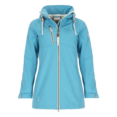 Dry Fashion Damen Softshellmantel Büsum mit abnehmbarer Kapuze - Melierte Softshelljacke mit Fleece-Innenfutter in Türkis Größe 52 von Dry Fashion