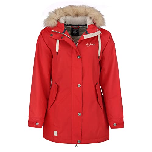 Dry Fashion Damen Wintermantel Skagen mit Fellimitat - Winterjacke Winter Mantel für Frauen Atmungsaktiv Winddicht Wasserdicht in Rot Größe 46 von Dry Fashion