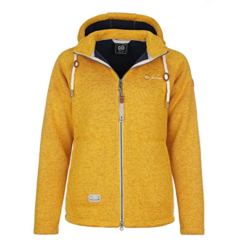 Dry Fashion Damen Fleece-Jacke Föhr - Fleecejacke Strickjacke Sweatshirtjacke Damen Outdoor Jacke mit Kapuze und Reißverschluss in Gelb Größe 36 von Dry Fashion