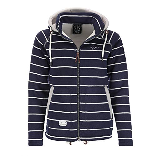 Dry Fashion Damen Fleece-Jacke Föhr - Fleecejacke Strickjacke Sweatshirtjacke Damen Outdoor Jacke mit Kapuze und Reißverschluss in Navy-Gestreift Größe 38 von Dry Fashion