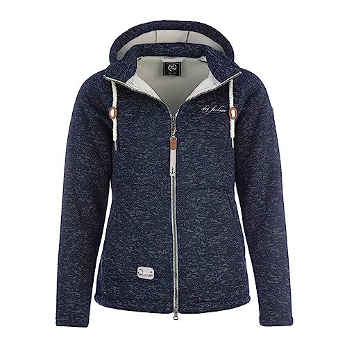 Dry Fashion Damen Fleece-Jacke Föhr - Fleecejacke Strickjacke Sweatshirtjacke Damen Outdoor Jacke mit Kapuze und Reißverschluss in Navy-Melange Größe 36 von Dry Fashion