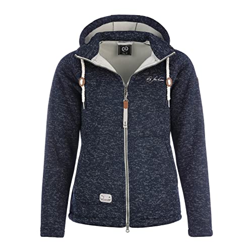 Dry Fashion Damen Fleece-Jacke Föhr - Fleecejacke Strickjacke Sweatshirtjacke Damen Outdoor Jacke mit Kapuze und Reißverschluss in Navy-Melange Größe 48 von Dry Fashion