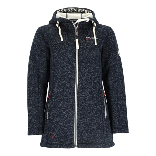 Dry Fashion Damen Wollfleece-Mantel Amsterdam mit taillierten Schnitt - Fleecemantel mit verstellbarer Kapuze in Navy Melange Größe 42 von Dry Fashion