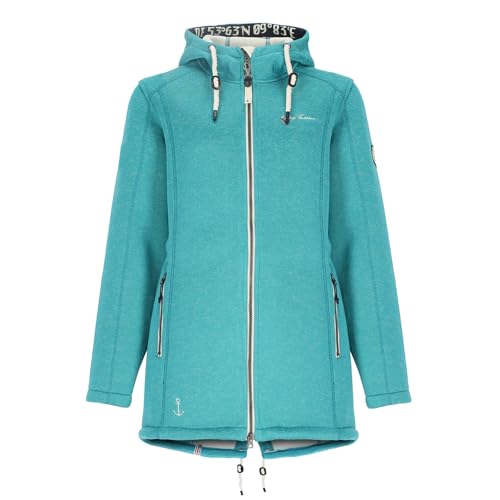 Dry Fashion Damen Wollfleece-Mantel Amsterdam mit taillierten Schnitt - Fleecemantel mit verstellbarer Kapuze in Türkis Größe 36 von Dry Fashion