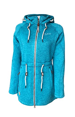 Dry Fashion Damen Fleece-Mantel St. Peter-Ording - Wintermantel Fleecejacke Outdoorjacke Winterjacke mit Kapuze in Capri-Blau-Melange Größe 36 von Dry Fashion