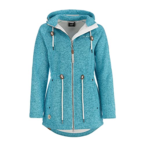 Dry Fashion Damen Fleece-Mantel St. Peter-Ording - Wintermantel Fleecejacke Outdoorjacke Winterjacke mit Kapuze in Capri-Blau-Melange Größe 42 von Dry Fashion