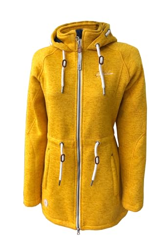 Dry Fashion Damen Fleece-Mantel St. Peter-Ording - Wintermantel Fleecejacke Outdoorjacke Winterjacke mit Kapuze in Gelb-Melange Größe 36 von Dry Fashion