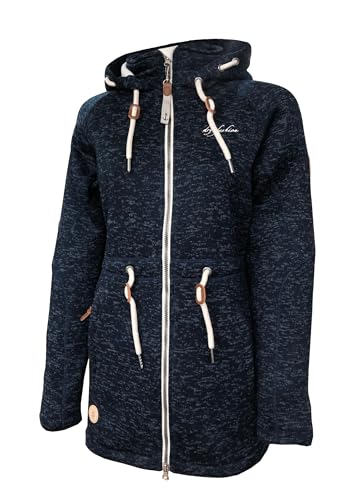 Dry Fashion Damen Fleece-Mantel St. Peter-Ording - Wintermantel Fleecejacke Outdoorjacke Winterjacke mit Kapuze in Navy-Melange Größe 36 von Dry Fashion