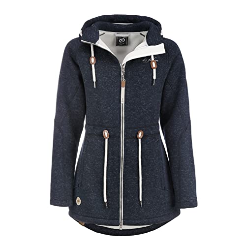 Dry Fashion Damen Fleece-Mantel St. Peter-Ording - Wintermantel Fleecejacke Outdoorjacke Winterjacke mit Kapuze in Navy-Melange Größe 40 von Dry Fashion