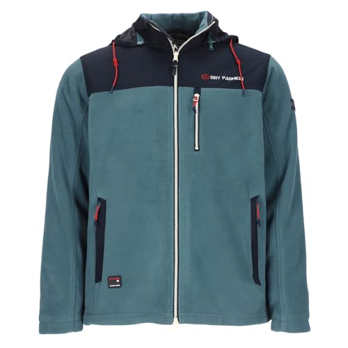 Dry Fashion Herren Fleecejacke Tallin mit Windstopp - Wärmende Jacke mit abnehmbarer Kapuze in Petrol Größe XL von Dry Fashion