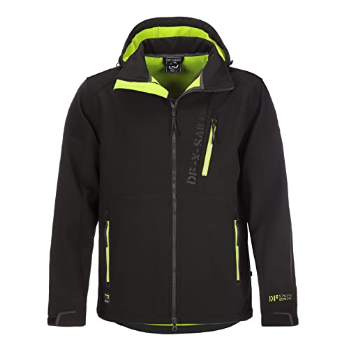 Dry Fashion Herren Softshell Jacke Grömitz Unifarben - Softshelljacke Outdoorjacke mit abnehmbarer Kapuze Windabweisend Wasserabweisend in Schwarz Größe 3XL von Dry Fashion