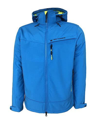 Dry Fashion Herren Softshelljacke Flensburg mit Fleece-Innenfutter - Outdoor-Jacke mit Kinnschutz und abnehmbarer Kapuze in Blau Größe 5XL von Dry Fashion