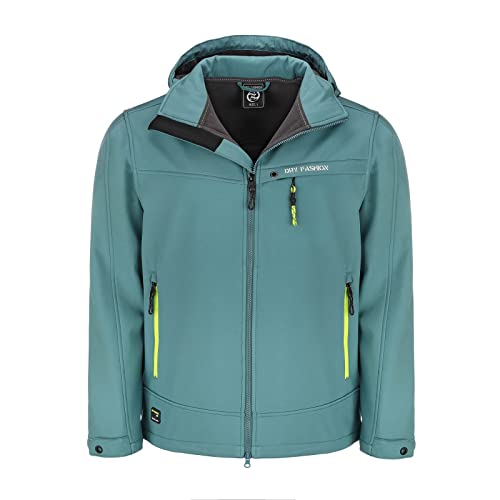 Dry Fashion Herren Softshelljacke Flensburg mit Fleece-Innenfutter - Outdoor-Jacke mit Kinnschutz und abnehmbarer Kapuze in Petrol Größe XL von Dry Fashion