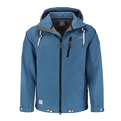 Dry Fashion Herren Softshelljacke Heiligenhafen - Softshell Jacke Herren Outdoor Herrenjacke mit verstellbarer und abnehmbarer Kapuze in Blau Melange Größe 3XL von Dry Fashion