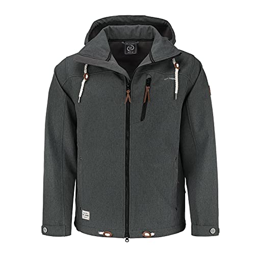 Dry Fashion Herren Softshelljacke Heiligenhafen - Softshell Jacke Herren Outdoor Herrenjacke mit verstellbarer und abnehmbarer Kapuze in Schwarz Melange Größe S von Dry Fashion