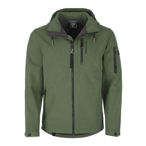 Dry Fashion Herren Softshelljacke Wangerooge mit Fleece-Innenfutter - Melierte Jacke mit abnehmbarer Kapuze in Oliv Melange in Größe L von Dry Fashion