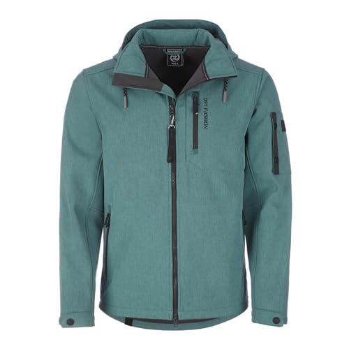 Dry Fashion Herren Softshelljacke Wangerooge mit Fleece-Innenfutter - Melierte Jacke mit abnehmbarer Kapuze in Petrol Melange in Größe 4XL von Dry Fashion