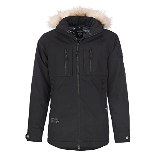 Dry Fashion Herren Winterjacke Kopenhagen mit Fellimitat - Winter Parka Jacke Herren mit abnehmbarer Kapuze Atmungsaktiv Winddicht Wasserdicht in Schwarz Größe 4XL von Dry Fashion