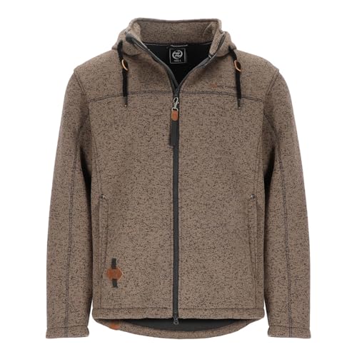 Dry Fashion Herren Wollfleece-Jacke Helgoland mit Kapuze - Windabweisende Fleecejacke in sportiver Form in Schlamm Melange Größe L von Dry Fashion